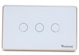 Công tắc thông minh Vconnex Wifi – Chữ Nhật – Viền Vàng