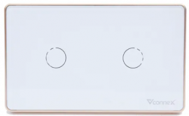 Công tắc thông minh Vconnex Wifi – Chữ Nhật – Viền Vàng 2 nút